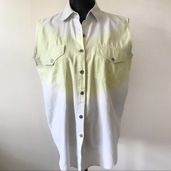 Retro Tank Top Gradient Ombre Button Up Long Cotton Yellow Blue Size Medium - Picture 1 of 8